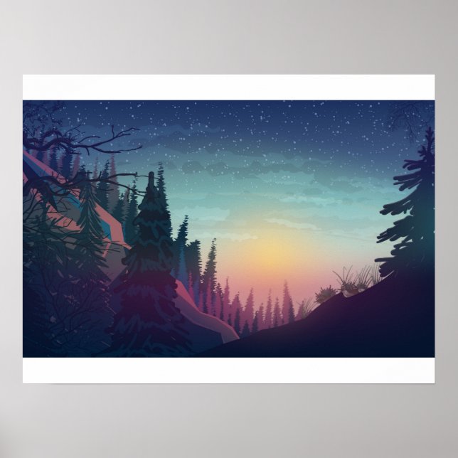 Affiche Coucher de soleil sur forêt (Devant)