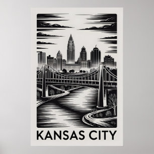 Affiche Coucher de soleil sur Kansas City Missouri en noir