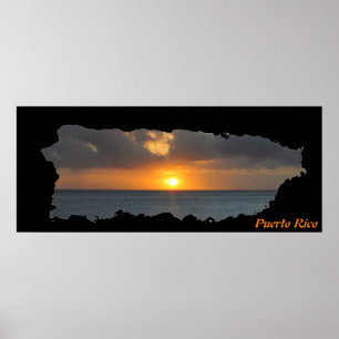 Affiche Coucher de soleil sur la carte des îles Porto Rico