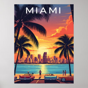 Affiche Coucher de soleil sur la ligne d'horizon de Miami