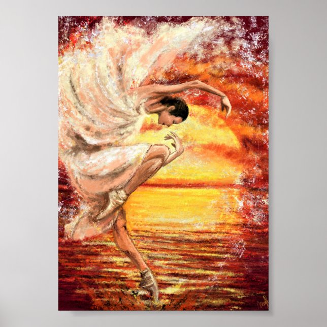 Affiche Coucher de soleil sur la mer - Dame dansante - Œuv (Devant)
