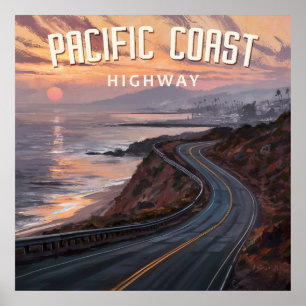 Affiche Coucher de soleil sur la Pacific Coast Highway
