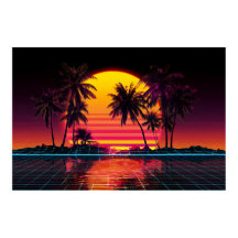 Coucher de soleil sur la paume de la grille néon