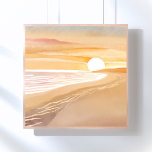 Affiche Coucher de soleil sur la plage aquarelle   Beau ja