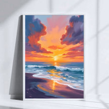 Coucher de soleil sur la plage aquarelle peinture