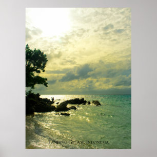 Affiche Coucher de soleil sur la plage du ciel de rayon de