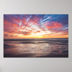 Affiche Coucher de soleil sur la plage et la mer