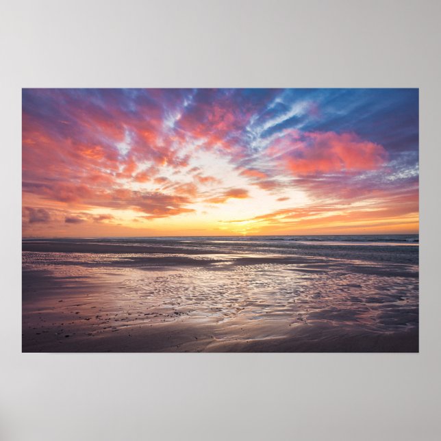 Affiche Coucher de soleil sur la plage et la mer (Devant)