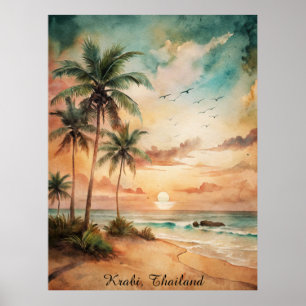 Affiche Coucher de soleil sur la plage tropicale de Krabi 