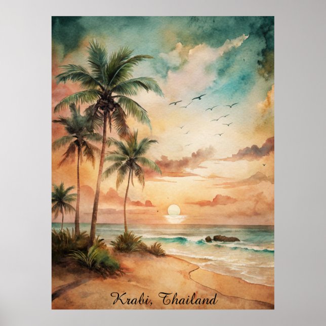 Affiche Coucher de soleil sur la plage tropicale de Krabi  (Devant)