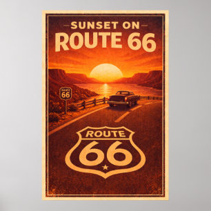 Affiche Coucher de soleil sur la route 66 Litho