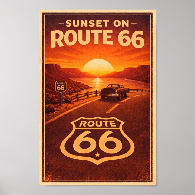 Affiche Coucher de soleil sur la route 66 Litho (Devant)