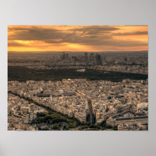 Affiche Coucher de soleil sur la skyline de La Défense à P