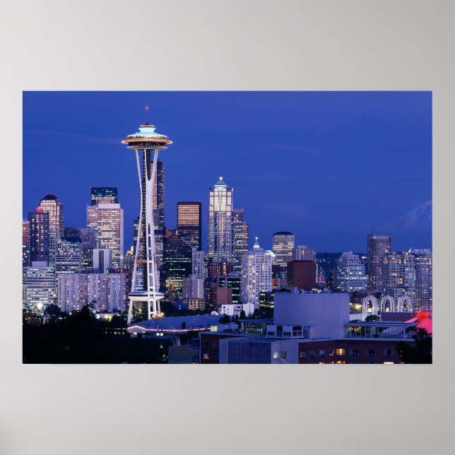 Affiche Coucher de soleil sur la skyline de Seattle (Devant)