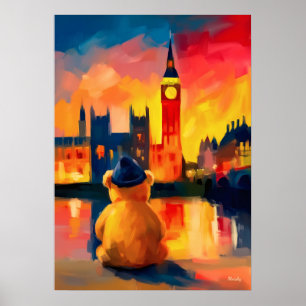 Affiche Coucher de soleil sur la Tamise avec un ourson Ted