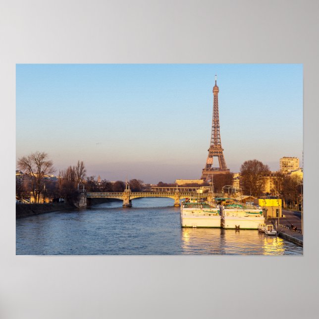 Affiche Coucher de soleil sur la Tour Eiffel et le Pont Ro (Devant)