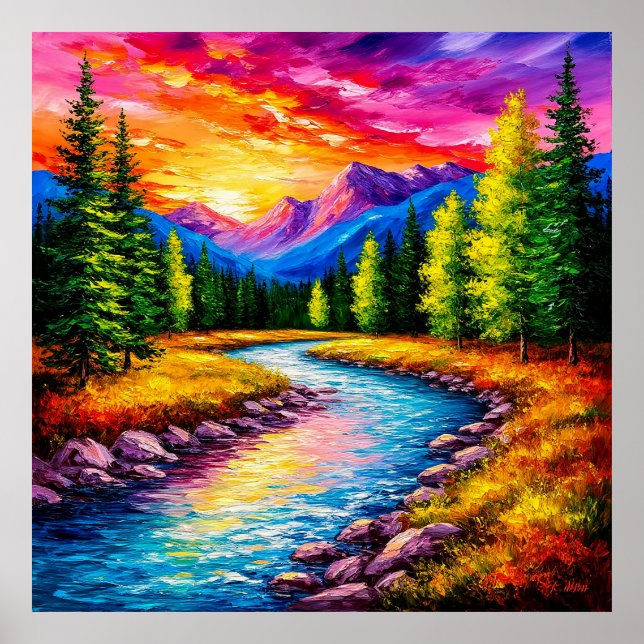 Affiche Coucher de soleil sur la vallée de la rivière de m (Devant)