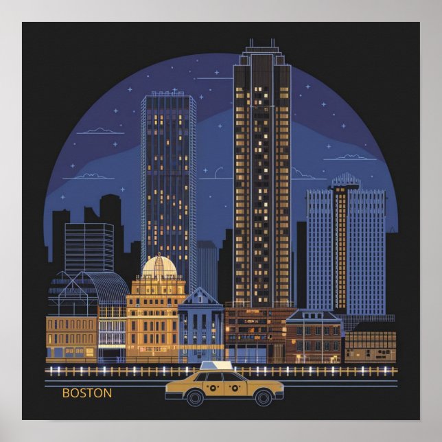 Affiche Coucher de soleil sur la ville de Boston, Boston M (Devant)