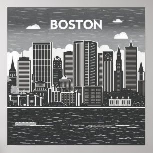 Affiche Coucher de soleil sur la ville de Boston, Massachu