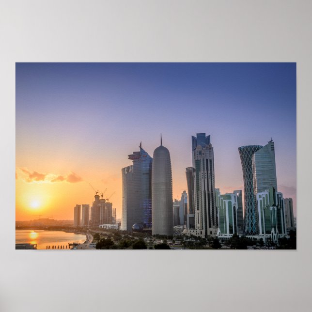 Affiche Coucher de soleil sur la ville de Doha, Qatar (Devant)