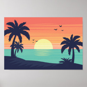 Affiche Coucher de soleil sur l'affiche de l'océan