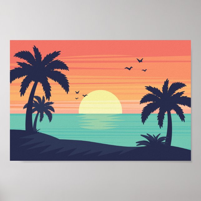 Affiche Coucher de soleil sur l'affiche de l'océan (Devant)