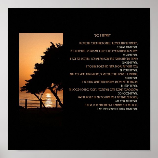 Affiche Coucher de soleil sur l'arbre et l'océan, fais-le  (Devant)