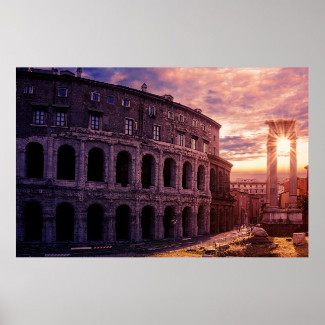 Affiche Coucher de soleil sur le Colisée de Rome à Rome (Devant)
