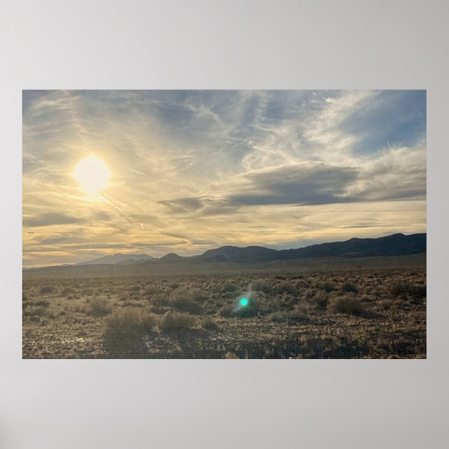 Affiche Coucher de soleil sur le désert du Nevada – Ciel d (Devant)