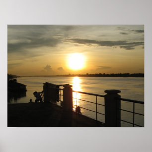 Affiche Coucher de soleil sur le fleuve Mékong... Nong Kha