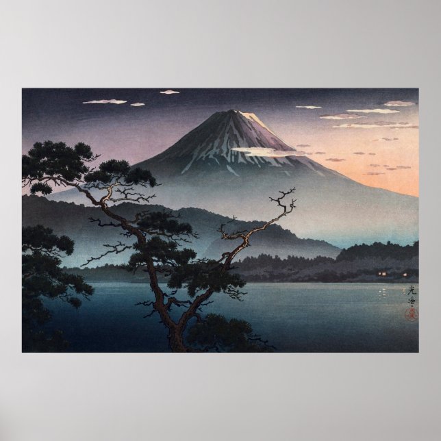 Affiche Coucher de soleil sur le lac Saiko par Tsuchiya Ko (Devant)