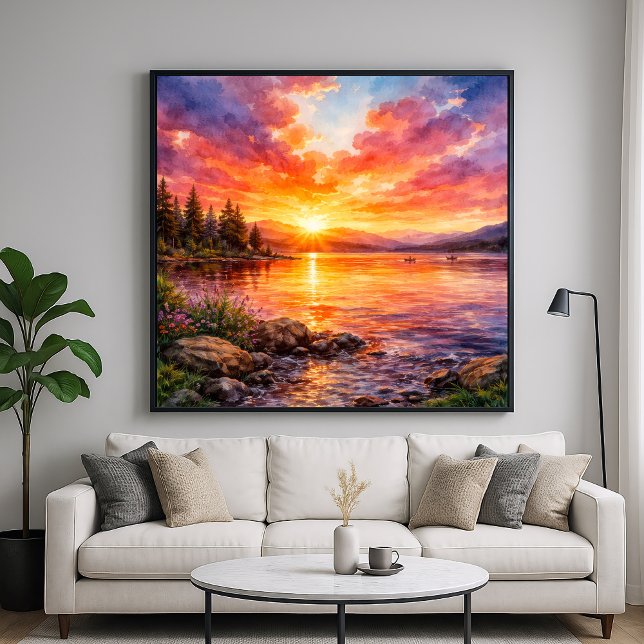 Affiche Coucher de soleil sur le lac - Style de peinture à (Créateur téléchargé)