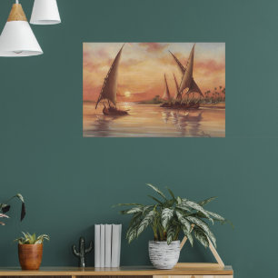 Affiche Coucher de soleil sur le Nil - Feluccas Art