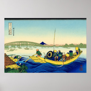 Affiche Coucher de soleil sur le pont Ryōgoku Katsushika H