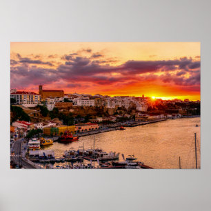 Affiche Coucher de soleil sur le port de Mahon - Menorca,