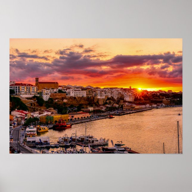 Affiche Coucher de soleil sur le port de Mahon - Menorca,  (Devant)