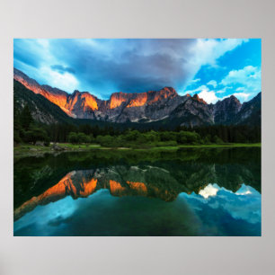 Affiche Coucher de soleil sur les montagnes du lac Fusine,