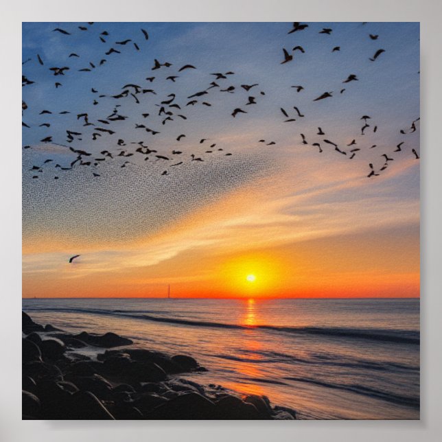 Affiche Coucher de soleil sur les rochers (Devant)