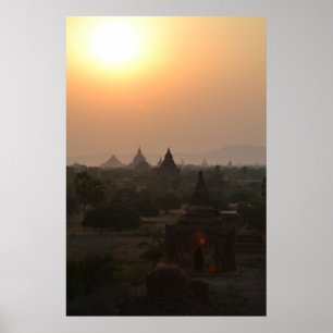 Affiche Coucher de soleil sur les temples de Bagan - Birma