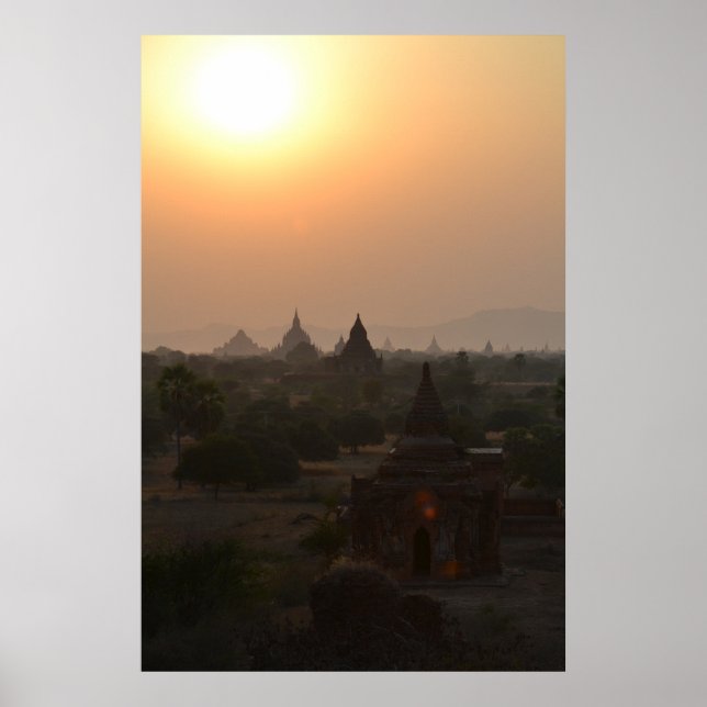 Affiche Coucher de soleil sur les temples de Bagan - Birma (Devant)