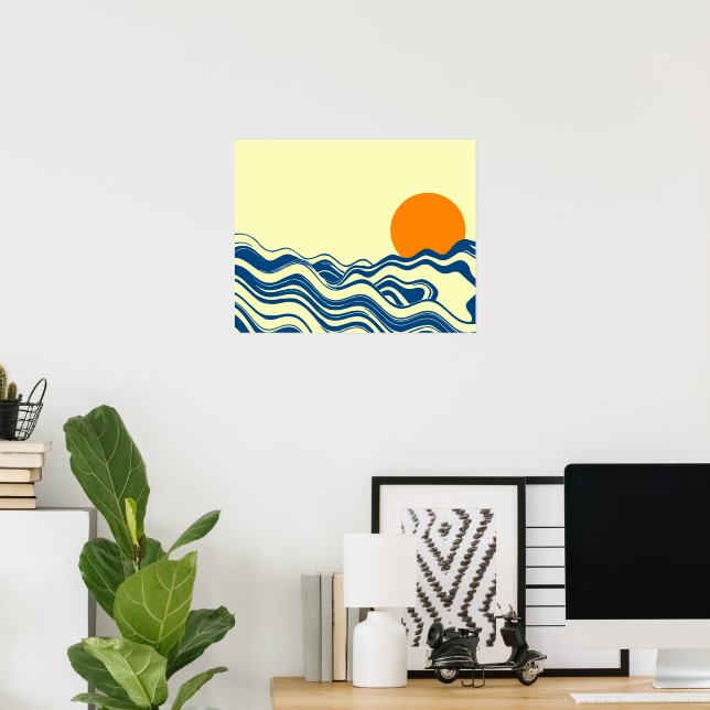 Affiche Coucher de soleil sur les vagues (Bureau à domicile)