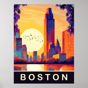Affiche Coucher de soleil sur l'horizon de Boston, MA, Voy
