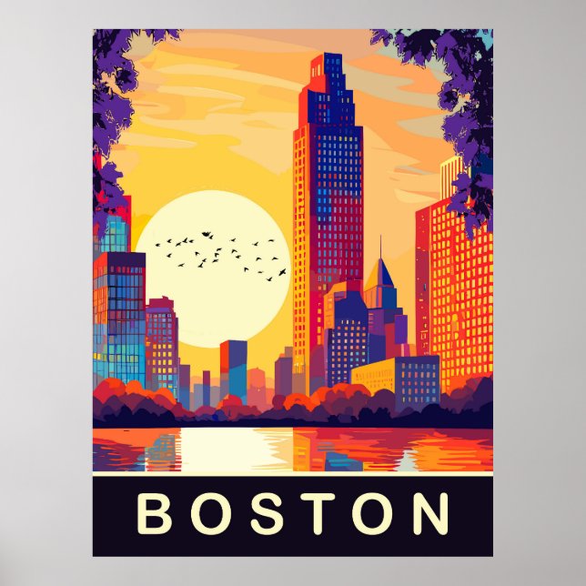 Affiche Coucher de soleil sur l'horizon de Boston, MA, Voy (Devant)