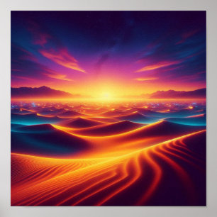 Affiche Coucher de soleil sur l'horizon doré du désert Rêv