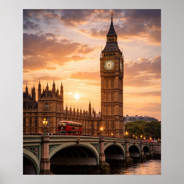 Affiche Coucher de soleil sur l'horloge emblématique de Lo (Devant)