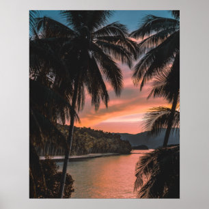 Affiche Coucher de soleil sur l'île tropicale le soir sur
