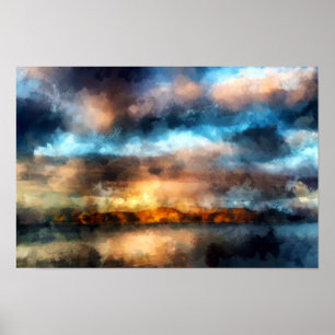 Affiche Coucher de soleil sur l'Islande en été   Peinture 