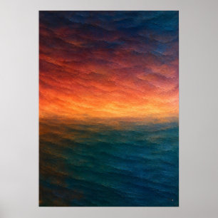 Affiche Coucher de soleil sur l'océan Horizon Abstrait en 