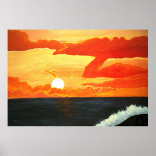 Affiche Coucher de soleil sur l'océan pacifique orange cou