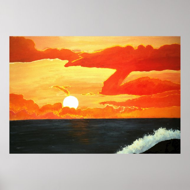 Affiche Coucher de soleil sur l'océan pacifique orange cou (Devant)